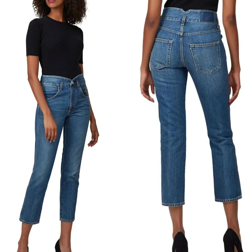AMO Tulip Denim Dark Vintage Blue Cropped High Waisted Jeans 24 41741